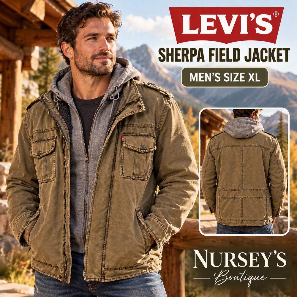 Levi’s Men’s XL Olive Sherpa Lined Military Field Jacket Removable Hood